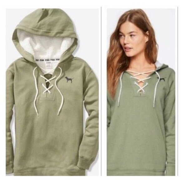 Victoria's Secret PINK Tops - Victoria's Secret PINK Sage Green Pullover Hoodie Womens Size L Loungewear Activ